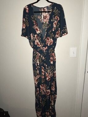 Xhilaration Teal Floral Maxi Dress with Pink Roses
